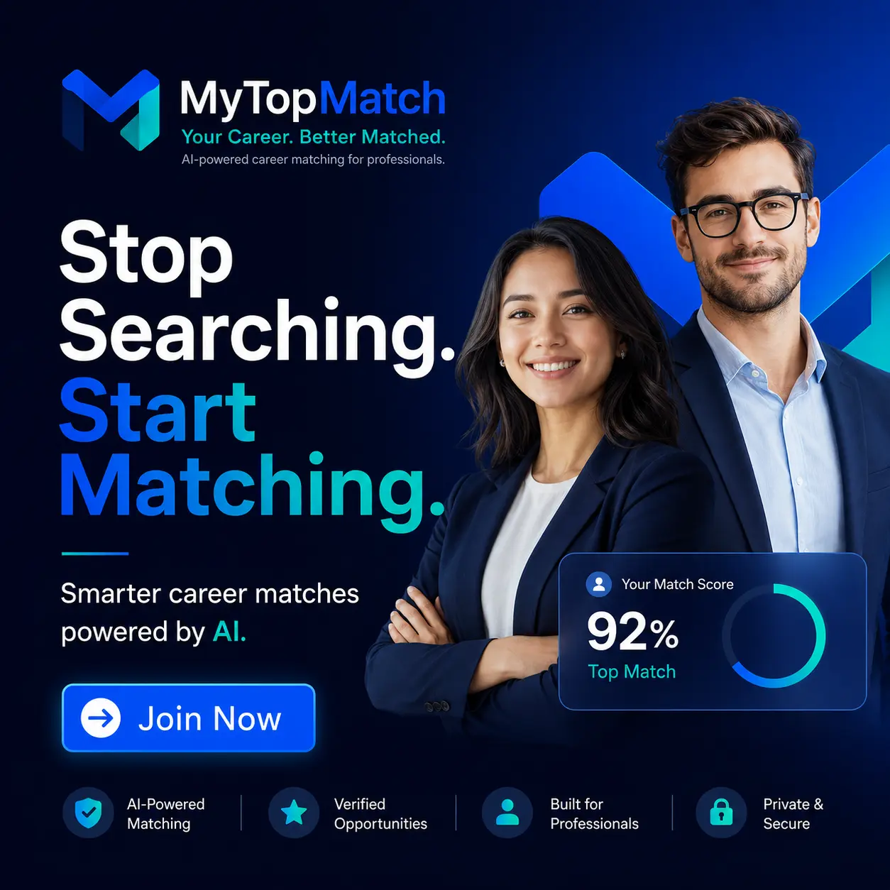 Stop Searching. Start Matching. square professional campaign